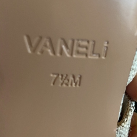 VANELI Lemmie linen metal bead cross strap slide, round bamboo reed heel, sz 7.5 - Picture 3 of 6